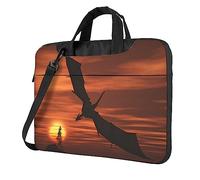 Sea Sunset Flying Dragon Printed Laptop Bag Shoulder Messenger Bag Case Sleeve Portable Laptop Case Crossbody Briefcase, Black, 15.6 inch