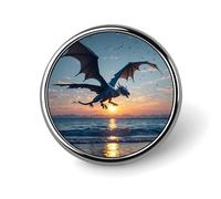 Sea Sunset Flying Dragon Round Badge Personalized Metal Lapel Pin Badges Fit Clothing Bags Hat Humorous Printed Brooch Badge Party Decorations Accessories for Men Women