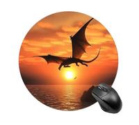 Sea Sunset Flying Dragon Round Mouse Pad Cute Small Computer Mouse Mat Non-Slip Rubber Base Gaming Mousepad for Wireless Mouse, Gaming, Office, Laptop, Women, Men