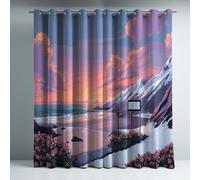 Sea surface mountain snowpack Blackout Curtains - Teens Bedroom Gaming Den Creative Studio Window Drapes, Nostalgic Video Game Aesthetic and Creative Vaporwave Landscape Insulated Window Curtains