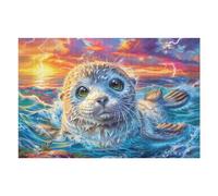 Sea Surface Seal 1000 Pieces Set Classic Jigsaw Puzzle Cute Pets Warm The Heart Couple Puzzle Partners Mind Relaxation Wall Decor Easter New Year Premium Cardboard 1000 PCS