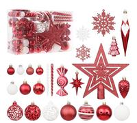Sea Team 130-Pack Assorted Shatterproof Plastic Christmas Ball Ornaments Set, Decorative Baubles, Pendants, Decorations with Tree Topper Star for Xmas Tree, Wreath, Garland(Red)