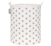 Sea Team 19.7 Inch Large Sized Waterproof Coating Ramie Cotton Fabric Folding Laundry Hamper Bucket Cylindric Burlap Canvas Storage Basket with Stylish Grey Stars Design