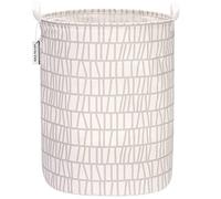 Sea Team 19.7 Inch Large Sized Waterproof Coating Ramie Cotton Fabric Folding Laundry Hamper Bucket Cylindric Burlap Canvas Storage Basket with Stylish Branch Grey Design