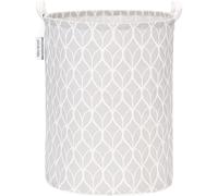 Sea Team 19.7 Inch Large Sized Waterproof Coating Ramie Cotton Fabric Folding Laundry Hamper Bucket Cylindric Burlap Canvas Storage Basket with Stylish Bud Grey Design