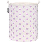 Sea Team 19.7 Inch Large Sized Waterproof Coating Ramie Cotton Fabric Folding Laundry Hamper Bucket Cylindric Burlap Canvas Storage Basket with Stylish Purple Star Design