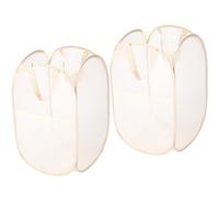 Sea Team 2-Pack BEIGE Collapsible Laundry Basket Set - Foldable Mesh Hamper with Sturdy Support for Bathroom, College Dorm, Home