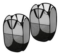 Sea Team 2-Pack Black Collapsible Laundry Basket Set - Foldable Mesh Hamper with Sturdy Support for Bathroom, College Dorm, Home