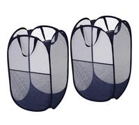 Sea Team 2-Pack BLUE Collapsible Laundry Basket Set - Foldable Mesh Hamper with Sturdy Support for Bathroom, College Dorm, Home
