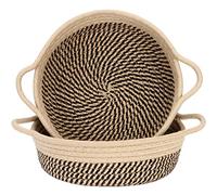 Sea Team 2-Pack Cotton Rope Baskets, 10 x 3 Inches Small Woven Storage Basket, Fabric Tray, Bowl, Round Open Dish for Fruits, Jewelry, Keys, Sewing Kits (Mottled Flaxen & Khaki)