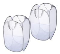 Sea Team 2-Pack Grey Collapsible Laundry Basket Set - Foldable Mesh Hamper with Sturdy Support for Bathroom, College Dorm, Home