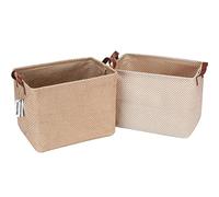 Sea Team 2 Pack Jute and Cotton Linen Large Storage Basket Cute Square Box for Toiletry Toy Sundry Item 28.7 Liters Desk Gadget Organizer (Style A)