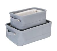 Sea Team 2-Pack Mixed Size PU Leather Storage Basket with handles, Light Luxury Rectangular Storage Bin for Book, Toy, Cosmetic, Jewelry Accessories Home and Office Organizers, Haze Blue