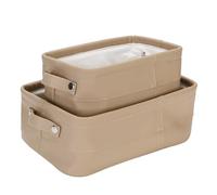 Sea Team 2-Pack Mixed Size PU Leather Storage Basket with handles, Light Luxury Rectangular Storage Bin for Book, Toy, Cosmetic, Jewelry Accessories Home and Office Organizers, Khaki