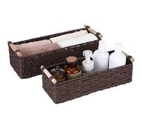 Sea Team 2 Pack Paper Rope Storage Baskets, Large & Small Woven Toilet Paper Organiser with Wooden Handles, Decorative Basket for Bathroom, Living Room, Bedroom & Shelves, Brown