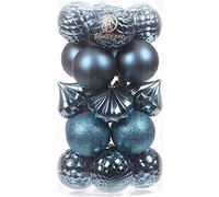 Sea Team 21-Pack Christmas Ball Ornaments with Strings, 80mm/3.15" Large Size Baubles, Shatterproof Plastic Christmas Bulbs, Hanging Decorations for Xmas Tree, Holiday, Wedding, Party, Stone Blue