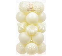 Sea Team 21-Pack Christmas Ball Ornaments with Strings, 80mm/3.15" Large Size Baubles, Shatterproof Plastic Christmas Bulbs, Hanging Decorations for Xmas Tree, Holiday, Wedding, Party, Cream