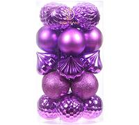 Sea Team 21-Pack Christmas Ball Ornaments with Strings, 80mm/3.15" Large Size Baubles, Shatterproof Plastic Christmas Bulbs, Hanging Decorations for Xmas Tree, Holiday, Wedding, Party, Purple