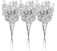 Sea Team 24-Pack Artificial Glitter Holly Berry Twig Ornaments, Decorative Fruit Sticks, Glittery Stems, Picks, Branches for Christmas Tree, Small Vase, Holiday, Wedding, Party, 11-inch, Silver
