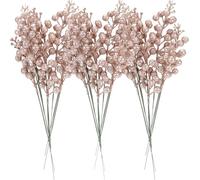 Sea Team 24-Pack Artificial Glitter Holly Berry Twig Ornaments, Decorative Fruit Sticks, Glittery Stems, Picks, Branches for Christmas Tree, Small Vase, Holiday, Wedding, Party, 11-inch, Rose Gold