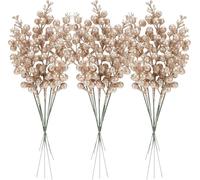 Sea Team 24-Pack Artificial Glitter Holly Berry Twig Ornaments, Decorative Fruit Sticks, Glittery Stems, Picks, Branches for Christmas Tree, Small Vase, Holiday, Wedding, Party, 11-inch, Champagne