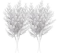 Sea Team 24-Pack Artificial Glitter Pine Tree Twig Ornaments, Decorative Sticks, Glittery Stems, Picks, Branches for Christmas Tree, Small Vase, Holiday, Wedding, Party, 14-inch, Silver