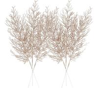 Sea Team 24-Pack Artificial Glitter Pine Tree Twig Ornaments, Decorative Sticks, Glittery Stems, Picks, Branches for Christmas Tree, Small Vase, Holiday, Wedding, Party, 14-inch, Champagne