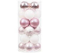 Sea Team 24-Pack Christmas Ball Ornaments with Strings, 60mm/2.36-Inch Medium Size Baubles, Shatterproof Plastic Christmas Bulbs, Hanging Decorations for Xmas Tree, Holiday, Wedding, Party, Pink