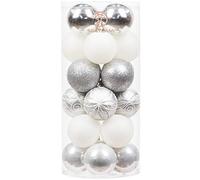 Sea Team 24-Pack Christmas Ball Ornaments with Strings, 60mm/2.36-Inch Medium Size Baubles, Shatterproof Plastic Christmas Bulbs, Hanging Decorations for Xmas Tree, Holiday, Wedding, Party, Silver