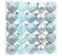 Sea Team 25-Pack Christmas Ball Ornaments with Strings, 60mm/2.36-Inch Medium Size Baubles, Shatterproof Plastic Christmas Bulbs, Hanging Decorations for Xmas Tree, Holiday, Wedding, Party, Babyblue