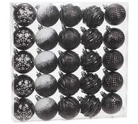 Sea Team 25-Pack Christmas Ball Ornaments with Strings, 60mm/2.36-Inch Medium Size Baubles, Shatterproof Plastic Christmas Bulbs, Hanging Decorations for Xmas Tree, Holiday, Wedding, Party, Black