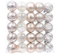 Sea Team 25-Pack Christmas Ball Ornaments with Strings, 60mm/2.36-Inch Medium Size Baubles, Shatterproof Plastic Christmas Bulbs, Hanging Decorations for Xmas Tree, Holiday, Wedding, Party, Champagne