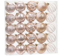 Sea Team 25-Pack Christmas Ball Ornaments with Strings, 60mm/2.36-Inch Medium Size Baubles, Shatterproof Plastic Christmas Bulbs, Hanging Decorations for Xmas Tree, Holiday, Wedding, Party, Rose Gold