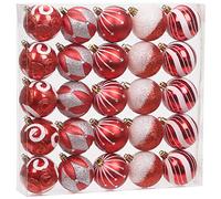 Sea Team 25-Pack Christmas Ball Ornaments with Strings, 60mm/2.36-Inch Medium Size Baubles, Shatterproof Plastic Christmas Bulbs, Hanging Decorations for Xmas Tree, Holiday, Wedding, Party, Red