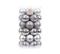 Sea Team 41-Pack Christmas Ball Ornaments with Strings, 40mm/1.57" Small Size Baubles, Shatterproof Plastic Christmas Bulbs, Hanging Decorations for Xmas Tree, Holiday, Wedding, Party, Grey