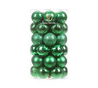 Sea Team 41-Pack Christmas Ball Ornaments with Strings, 40mm/1.57" Small Size Baubles, Shatterproof Plastic Christmas Bulbs, Hanging Decorations for Xmas Tree, Holiday, Wedding, Party, Green