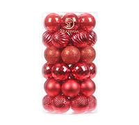 Sea Team 41-Pack Christmas Ball Ornaments with Strings, 40mm/1.57" Small Size Baubles, Shatterproof Plastic Christmas Bulbs, Hanging Decorations for Xmas Tree, Holiday, Wedding, Party, Red