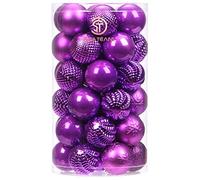 Sea Team 41-Pack Christmas Ball Ornaments with Strings, 60mm/2.36" Medium Size Baubles, Shatterproof Plastic Christmas Bulbs, Hanging Decorations for Xmas Tree, Holiday, Wedding, Party, Purple