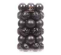 Sea Team 41-Pack Christmas Ball Ornaments with Strings, 60mm/2.36" Medium Size Baubles, Shatterproof Plastic Christmas Bulbs, Hanging Decorations for Xmas Tree, Holiday, Wedding, Party, Black