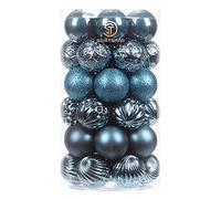 Sea Team 41-Pack Christmas Ball Ornaments with Strings, 60mm/2.36" Medium Size Baubles, Shatterproof Plastic Christmas Bulbs, Hanging Decorations for Xmas Tree, Holiday, Wedding, Party, Stone Blue