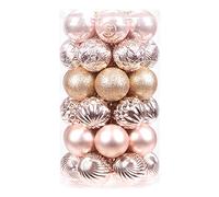 Sea Team 41-Pack Christmas Ball Ornaments with Strings, 60mm/2.36" Medium Size Baubles, Shatterproof Plastic Christmas Bulbs, Hanging Decorations for Xmas Tree, Holiday, Wedding, Party, Rose Gold