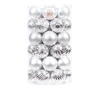 Sea Team 41-Pack Christmas Ball Ornaments with Strings, 60mm/2.36" Medium Size Baubles, Shatterproof Plastic Christmas Bulbs, Hanging Decorations for Xmas Tree, Holiday, Wedding, Party, Silver