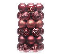 Sea Team 41-Pack Christmas Ball Ornaments with Strings, 60mm/2.36" Medium Size Baubles, Shatterproof Plastic Christmas Bulbs, Hanging Decorations for Xmas Tree, Holiday, Wedding, Party, Burgundy