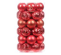 Sea Team 41-Pack Christmas Ball Ornaments with Strings, 60mm/2.36" Medium Size Baubles, Shatterproof Plastic Christmas Bulbs, Hanging Decorations for Xmas Tree, Holiday, Wedding, Party, Red