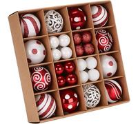 Sea Team 44-Pack Assorted Shatterproof Plastic Christmas Ball Ornaments Set, Miniature Baubles, Pendants, Decorations for Small Xmas Tree, DIY Wreath, Garland(Red & White)