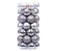 Sea Team 46-Pack Christmas Ball Ornaments with Strings, 30mm/1.18" Mini Size Baubles, Shatterproof Plastic Christmas Bulbs, Hanging Decorations for Xmas Tree, Holiday, Wedding, Party, Grey