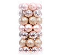 Sea Team 46-Pack Christmas Ball Ornaments with Strings, 30mm/1.18" Mini Size Baubles, Shatterproof Plastic Christmas Bulbs, Hanging Decorations for Xmas Tree, Holiday, Wedding, Party, Rose Gold