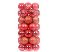 Sea Team 46-Pack Christmas Ball Ornaments with Strings, 30mm/1.18" Mini Size Baubles, Shatterproof Plastic Christmas Bulbs, Hanging Decorations for Xmas Tree, Holiday, Wedding, Party, Red