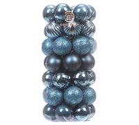 Sea Team 46-Pack Christmas Ball Ornaments with Strings, 30mm/1.18" Mini Size Baubles, Shatterproof Plastic Christmas Bulbs, Hanging Decorations for Xmas Tree, Holiday, Wedding, Party, Stone Blue