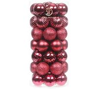Sea Team 46-Pack Christmas Ball Ornaments with Strings, 30mm/1.18" Mini Size Baubles, Shatterproof Plastic Christmas Bulbs, Hanging Decorations for Xmas Tree, Holiday, Wedding, Party, Burgundy